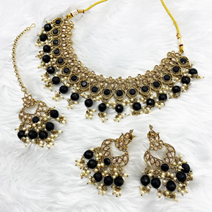 Gunjan Black Necklace Set - Antique Gold