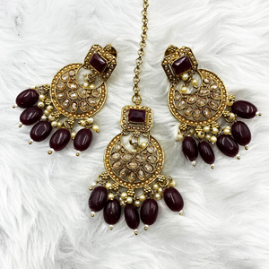 Sana Maroon Necklace Set - Antique Gold