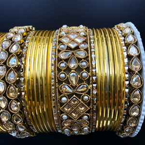 Ladu Gold Polki Stone Bangle Set - Antique Gold