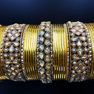 Ladu Gold Polki Stone Bangle Set - Antique Gold