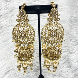 Yuga Gold Polki Stone Jhumka Earring Tikka Set - Antique Gold