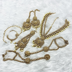 Zana Gold Polki Stone & Pearl Bridal Set - Antique Gold