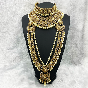 Zana Gold Polki Stone & Pearl Bridal Set - Antique Gold