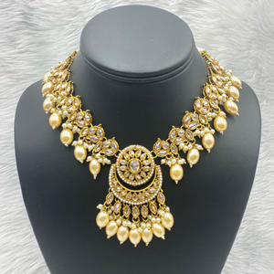 Vaya Gold Polki Stone Necklace Set - Antique Gold