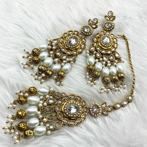 Pahi White Polki Stone Necklace Set - Antique Gold