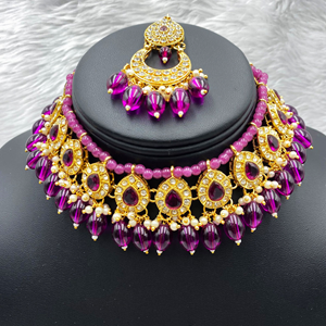 Rifa Purple Choker Necklace Set - Gold