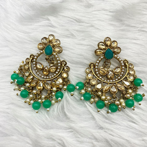 Nya Light Green Earring Tikka Set - Antique Gold