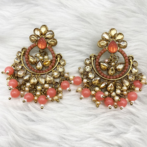 Nya Coral Earring Tikka Set - Antique Gold