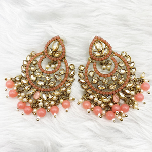 Gajal Coral Earring Tikka Set - Antique Gold