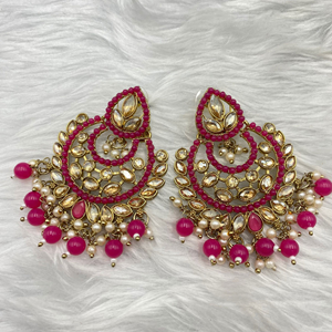 Gajal Hot Pink Earring Tikka Set - Antique Gold