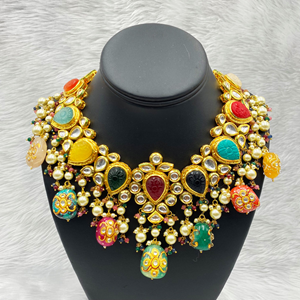 Juin Multicolour Kundan Statement Necklace Set - Gold