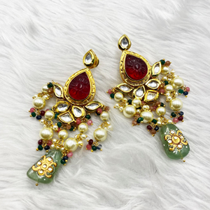 Juin Multicolour Kundan Statement Necklace Set - Gold