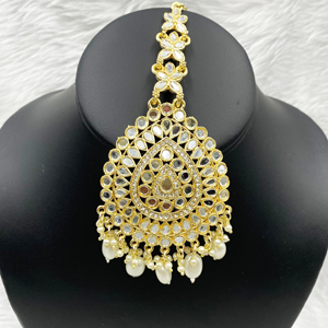 Geeti Mirror Earring & Oversized Tikka Set - Light Gold