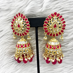 Geeti Hot Pink Mirror Earring & Oversized Tikka Set - Light Gold