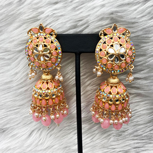 Pahal Baby Pink Mirror Earring & Oversized Tikka Set - Rose Gold