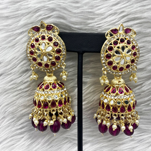 Pahal Purple Mirror Earring & Oversized Tikka Set - Light Gold