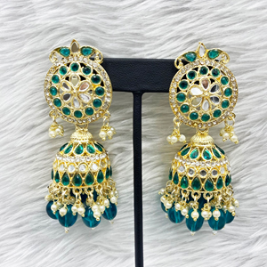 Pahal Peacock Mirror Earring & Oversized Tikka Set - Light Gold