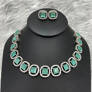 Aama Mint American Diamond Necklace Set - Silver