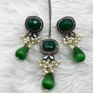 Kina Bottle Green Necklace Set - Gun Metal