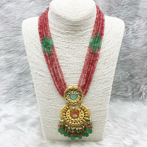 Arja Regal Pink/Pista Kundan Long Necklace Set - Gold