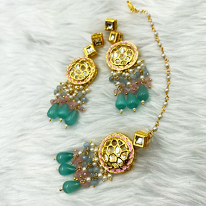 Vaak Regal Pista & Pink Kundan Necklace Set - Gold