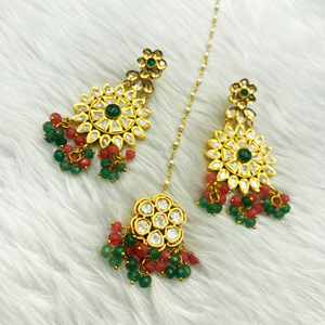 Kiko Regal Pink & Green Glass Kundan Choker Necklace Set - Gold