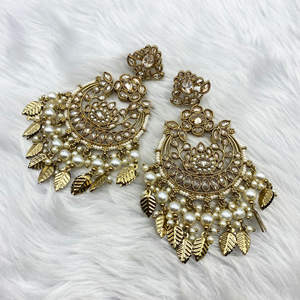 Keer Gold Polki Stone Earring Tikka Set - Antique Gold