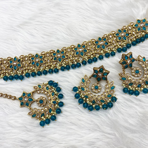 Anna Gold Polki Stone Choker Peacock Necklace Set - Antique Gold