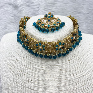 Anna Gold Polki Stone Choker Peacock Necklace Set - Antique Gold