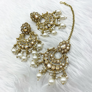 Arij Diamante Stone Necklace Set - Antique Gold