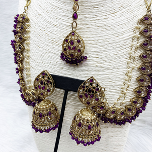 Tabu Purple Polki Stone Sahara Earring Tikka Set - Antique Gold