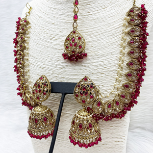 Tabu Pink Polki Stone Sahara Earring Tikka Set - Antique Gold