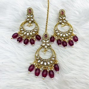 Kasi Maroon Kundan Necklace Set - Gold 