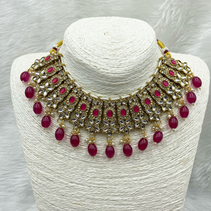 Kasi Pink Kundan Necklace Set - Gold  