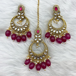 Kasi Pink Kundan Necklace Set - Gold  