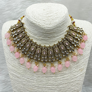 Kasi Baby Pink Kundan Necklace Set - Gold 