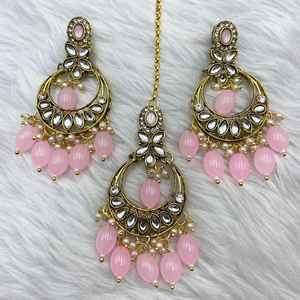 Kasi Baby Pink Kundan Necklace Set - Gold 