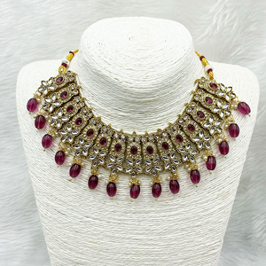 Kasi Purple Kundan Necklace Set - Gold  