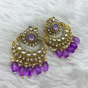 Sara Lilac Kundan Necklace Set - Gold  