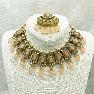 Sara Peach Kundan Necklace Set - Gold  