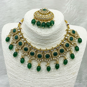 Sara Green Kundan Necklace Set - Gold  