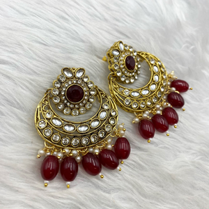 Sara Maroon Kundan Necklace Set - Gold  