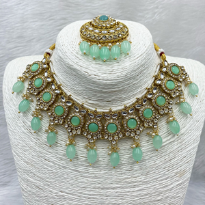 Sara Pista Kundan Necklace Set - Gold 