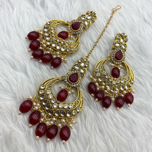 Akti Maroon Kundan Necklace Set - Gold