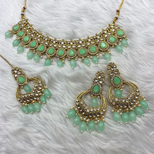 Akti Pista Kundan Necklace Set - Gold