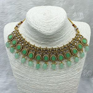 Akti Pista Kundan Necklace Set - Gold