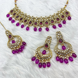 Akti Purple Kundan Necklace Set - Gold