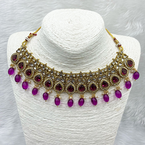 Akti Purple Kundan Necklace Set - Gold