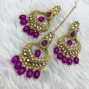 Akti Purple Kundan Necklace Set - Gold