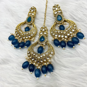 Akti Navy Blue Kundan Necklace Set - Gold